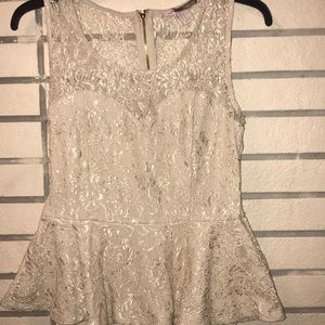 Cream Shoulder-Strap Peplum Top.